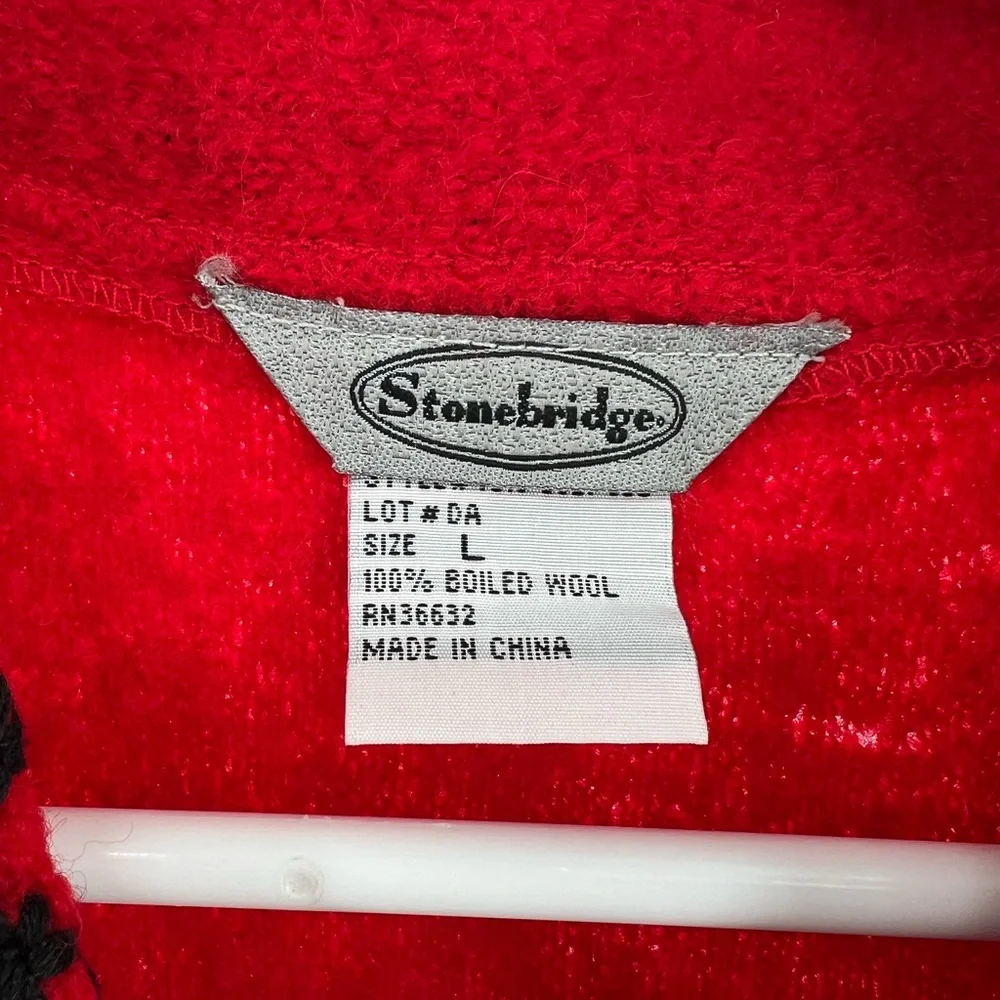 Stonebridge 100% boiled wool snowflake L zip front vest vintage holiday winter - Picture 3 of 6